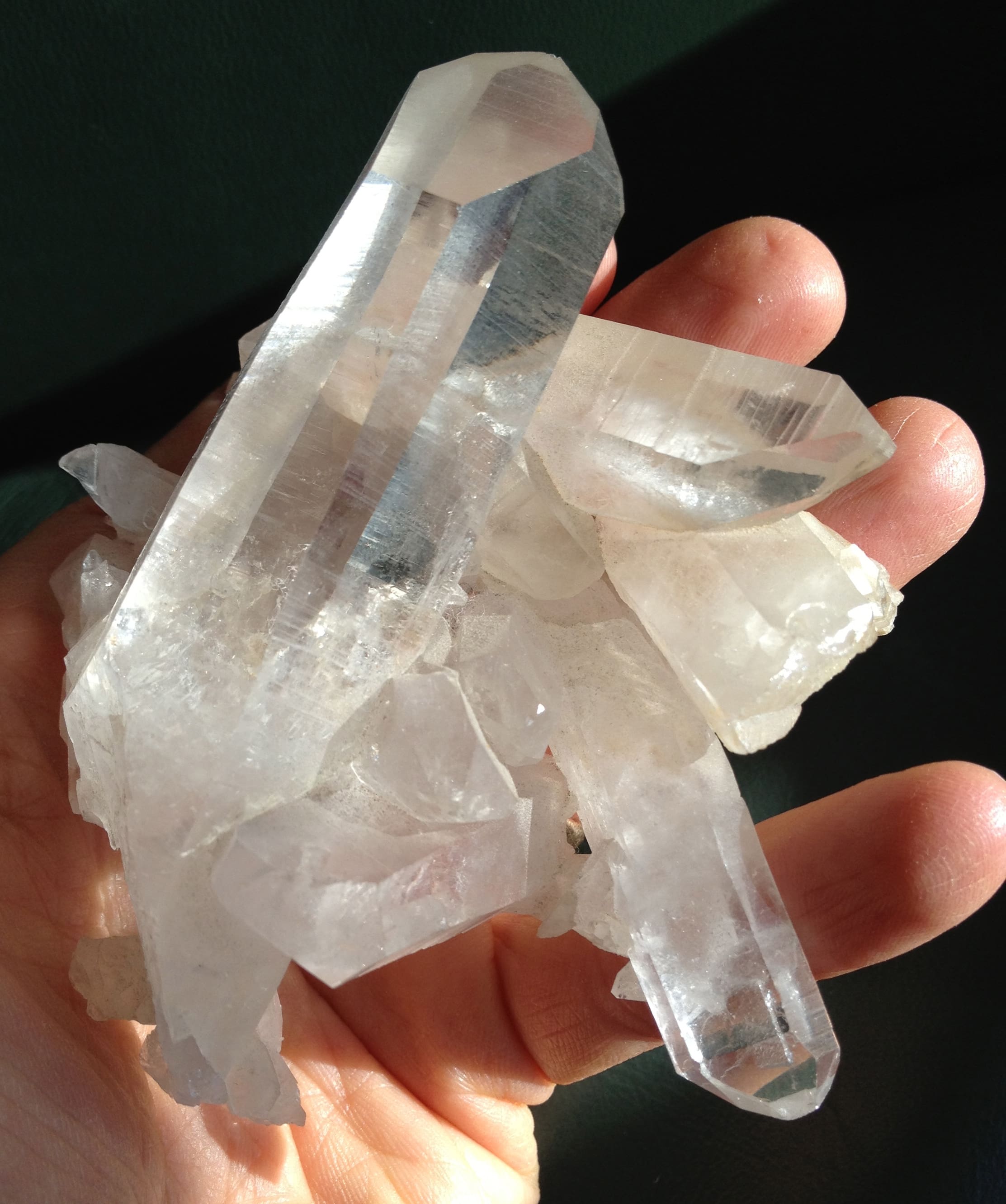 multi-directional Arkansas clear Quartz cluster, with angled (45-degree'ish) is a 'transmitter' crystal, ideal for shooting intention long distance