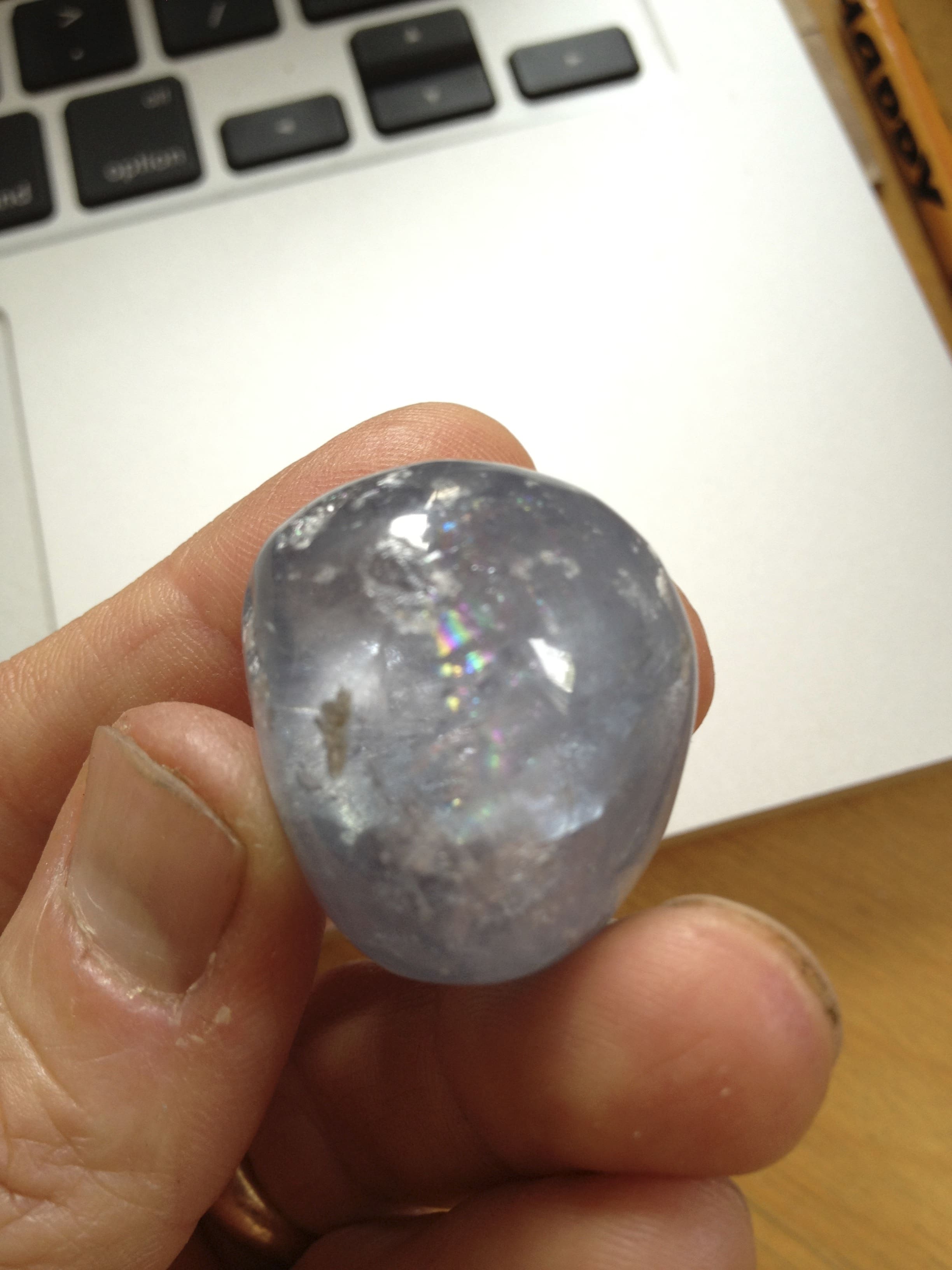 it's just a $3 tumbler - right(?) - wrong: it's a hand polished Celestite, worth a lot more
