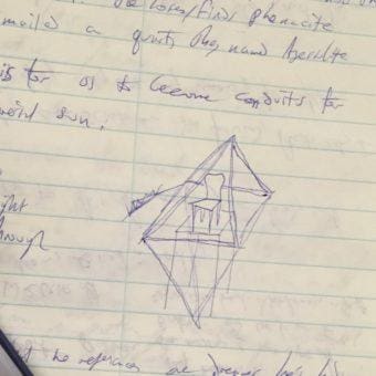 My notes, with concept of a throne in an octahedron, my prefered method of experiencing pyramids.