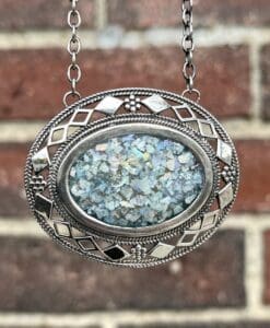 Roman Glass (oval) custom diamond motif pendant necklace healing crystal
