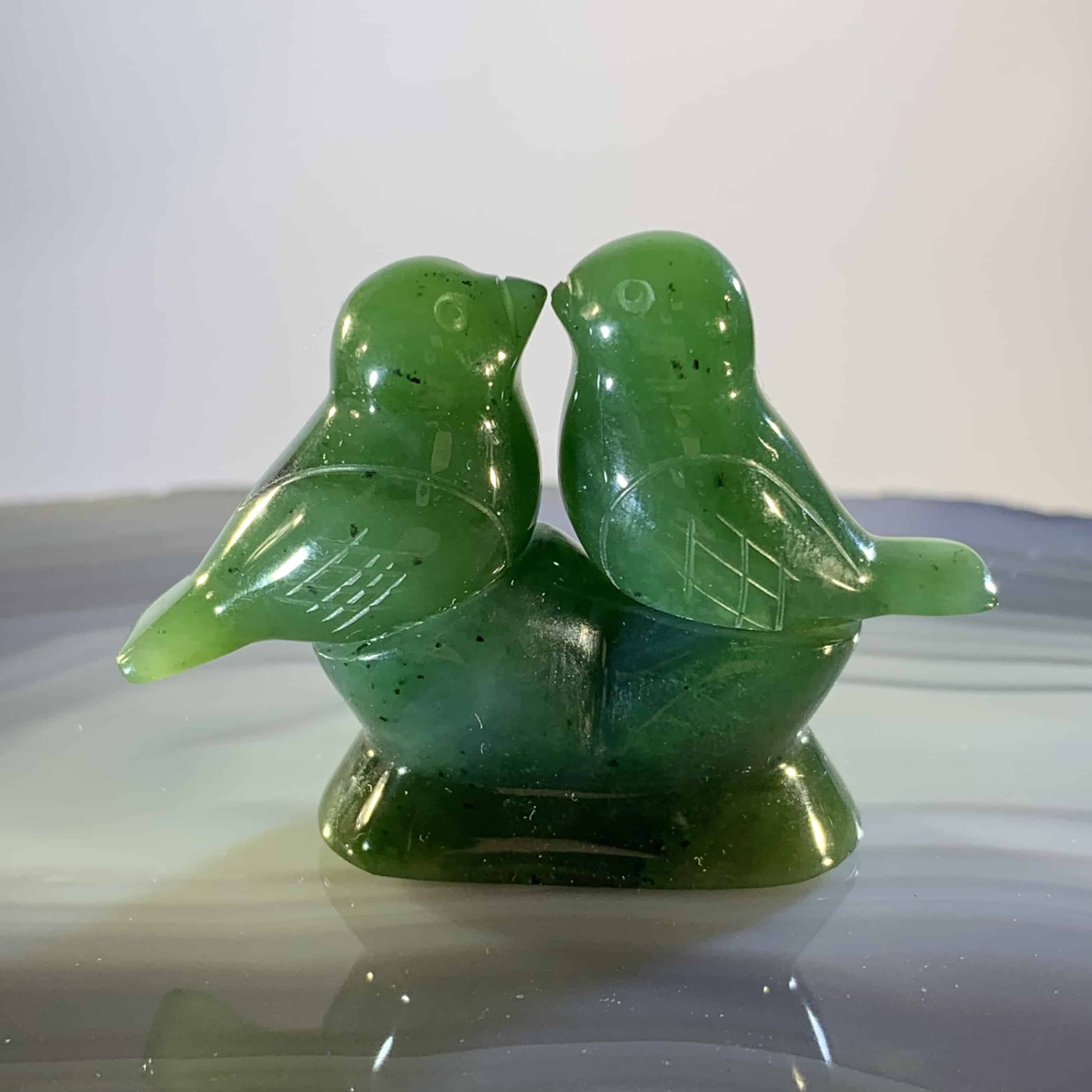Jade (Nephrite) lovebird/songbird pair (carving) healing crystal