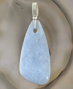 Angelite Anhydrite, Argentium wrapped pendant for necklace healing crystal