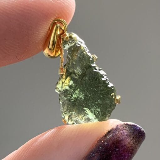 Moldavite 14k GOLD (rough) prong pendant for necklace healing crystal