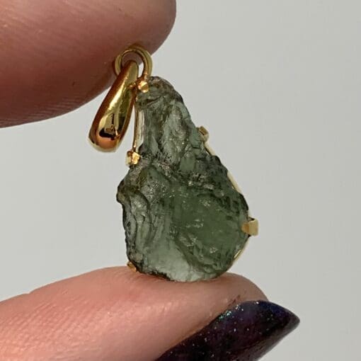 Moldavite 14k GOLD (rough) prong pendant for necklace healing crystal - Image 2
