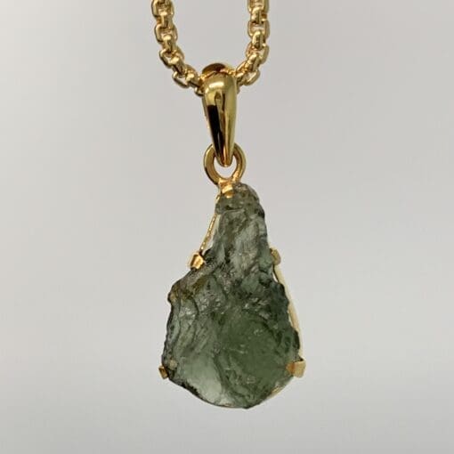 Moldavite 14k GOLD (rough) prong pendant for necklace healing crystal - Image 3