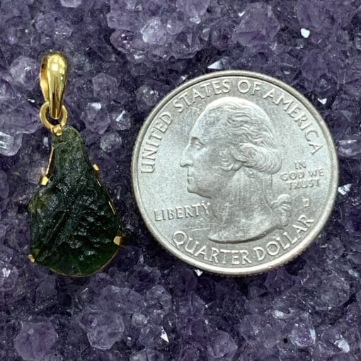 Moldavite 14k GOLD (rough) prong pendant for necklace healing crystal - Image 4