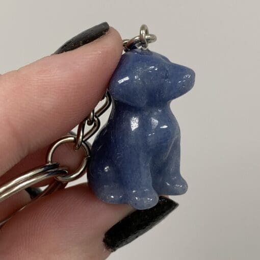 Quartz (blue) Aventurine puppy dog key chain healing crystal - Image 2