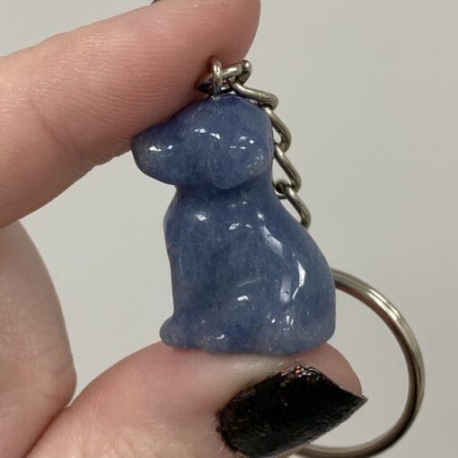 Quartz (blue) Aventurine puppy dog key chain healing crystal - Image 3