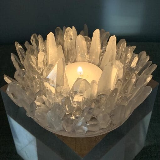 Quartz (Lemurian) cluster style votive candle holder healing crystal