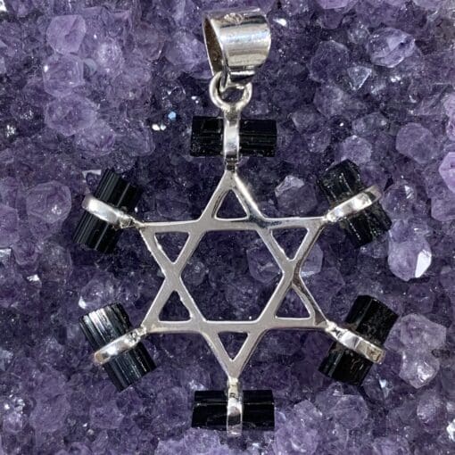 Tourmaline (black, rough) 6-point star pendant for necklace healing crystal - Image 2