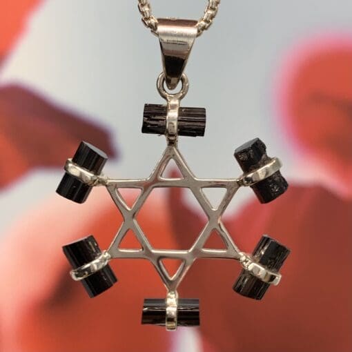 Tourmaline (black, rough) 6-point star pendant for necklace healing crystal