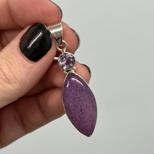 Stitchtite w/ Amethyst 'vertical eye' Sterling pendant healing crystal