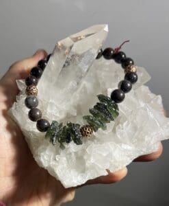Moldavite bracelet (rough) 10-chip with Brecciated Jasper healing crystal